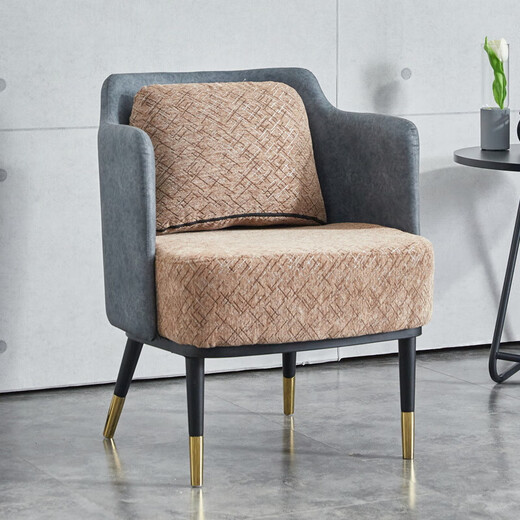Bowisen Nordic Light Luxury Single Sofa Chair Hotel Home Dining Chair Négociation Chaise de loisirs Creative Houndstooth Tiger Chair Khaki Linen + dossier gris foncé avec accoudoir