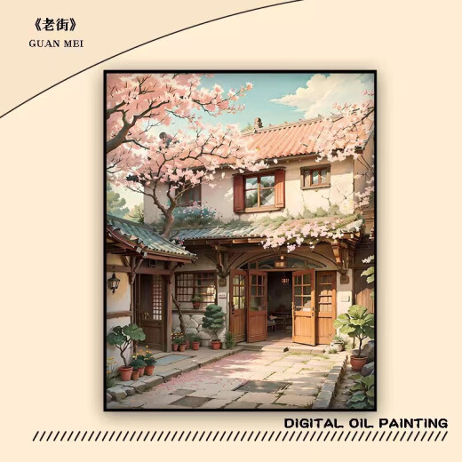 Zhebu diy digital oil painting 2023 new landscape Chinese style handmade oil color filling and coloring advanced acrylic painting hand-painted Z437 Happy Department Store 40*50CM stretched inner frame + black outer frame (free color