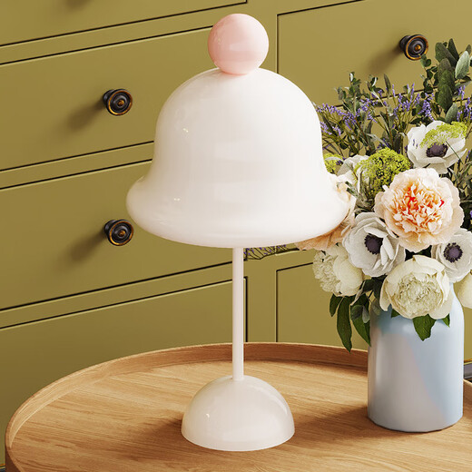 Renjuyi French cream style table lamp, high-looking, floor-standing red, light luxury and high-end, living room, study, bedroom, bedside atmosphere lamp, milky white pink bow (three-color light)