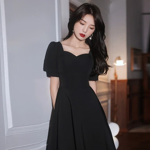 Li Baixin black evening dress annual meeting velvet light luxury niche high-end sense vocal music art test birthday banquet dress host black velvet long long sleeves M