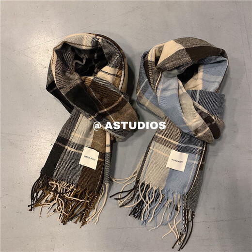 Memaru scarf men's winter Korean style versatile student warm fashion personality trendy men's scarf Korean style plaid warm simple gray coffee