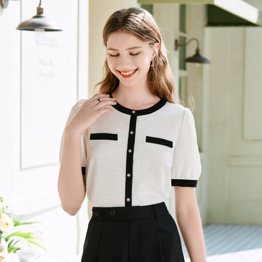 Betu women's summer new shirt French style round neck elegant commuting shirt women 2303T54 off-white S