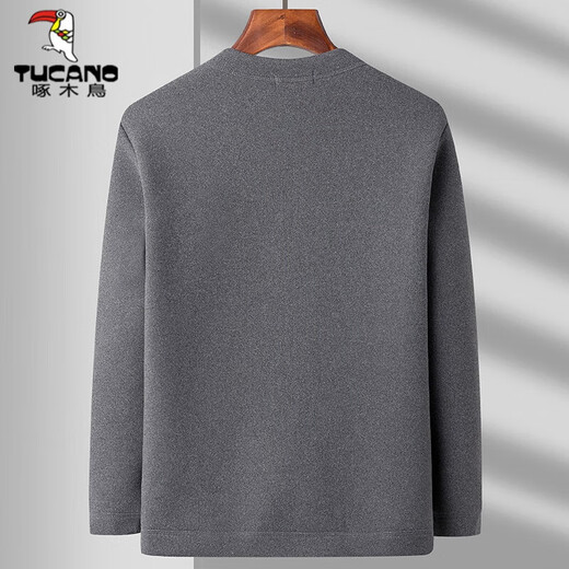 Woodpecker Middle-aged and elderly men's cotton-padded coats, men's velvet thickened warm small cotton-padded jackets, inner suits, elderly clothes, jackets, grandpa and dad winter clothes 203 stand-up collar light gray tops + pants 2XL 120-140Jin Jin equals 0.5 kg