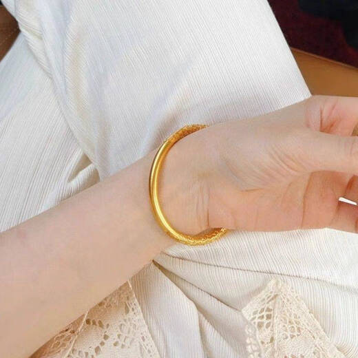 Sanskrit old Phoenix gold shop style curly grass pattern bracelet ancient method inheritance 999 gold plated pure silver gold wrapped silver bracelet plain ring