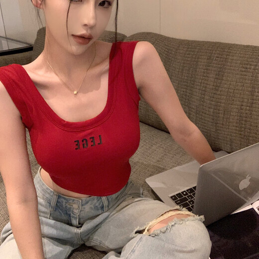 辛皇辣妹字母刺绣露背吊带背心女带胸垫内搭显瘦外穿一体式运动美背棉 两件装【白色+黑色】 均码（85-120斤）
