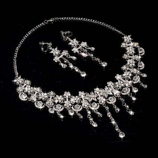 Rongxia Korean exquisite bridal jewelry necklace and earrings set party dress wedding dress diamond jewelry silver necklace + ear needles