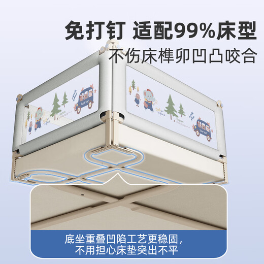 YouGeyi Bed Fence Anti-Fall Bed Lit Fence Safety Guardier bébé un côté Pission à trois plans de lit de lit latéral sans forage de trou [base en U sans forage de trou] Forest Holiday 1,8 + 2,0 + 2,0 mètres (trois côtés) sans forage de trou