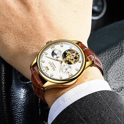 OLEVS Swiss certified brand couple watch fully automatic mechanical watch men and women watch luminous waterproof trendy couple watches upgraded enhanced version-3601+6629 brown leather white