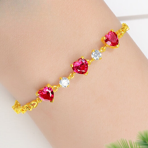 Haikai Bracelet Women's Yellow Gold and Red Gem Bracelet Luxury Jewelry Valentine's Day Birthday Gift for Wife Gold and Ruby Bracelet