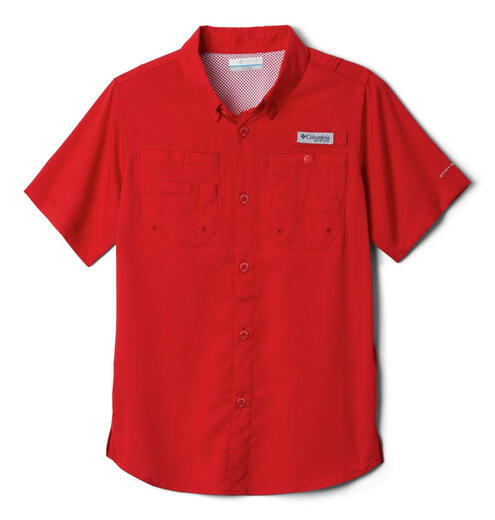 Columbia Boys Big Tamiami Short Sleeve Shirt, Red Sparkle, Large Red Sparkle Large