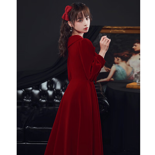 Seidler Toast Wear Bridal 2022 New Autumn Can Wear Noble Little Red Wedding Evening Dress Burgundy L