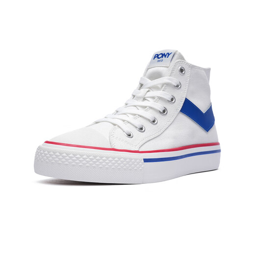 Pony Frühlings- und Sommer-Leinwandschuhe für Männer und Frauen Paare hohe obere kontrastierende Farbe Canvas-Schuhe tragen resistente bequeme, lässige und vielseitige, atmungsaktive vulkanisierte Schuhe weiß/blau 242U1SH04BL 42
