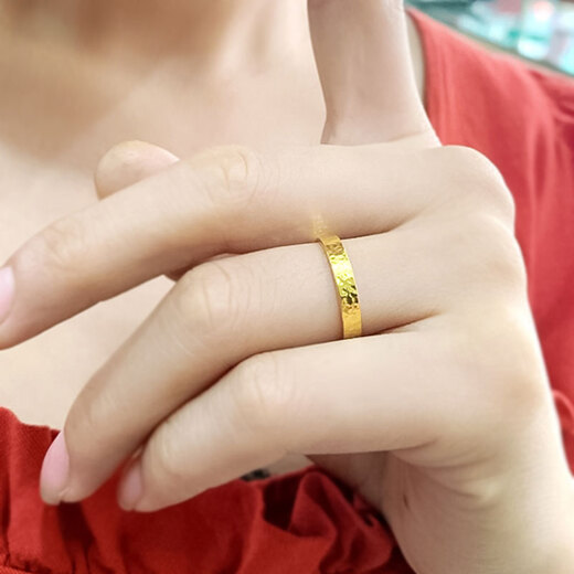 Craftsman gold ring for men and women 999 solid gold hammer pattern simple ring couple style tail ring wedding ring gift can be engraved No. 20 gold weight about 4 grams face width about 3.5mm