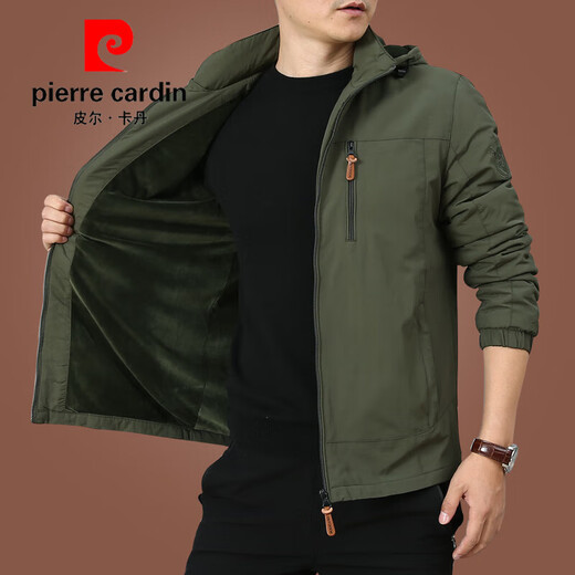 Pier Cardin 2025 New Windbreaker Holded más chaqueta de terciopelo chaqueta de hombres de mediana edad para hombres Otoño e invierno Capel-Capualy Men's Clothing 9888 [Azul oscuro] Sombrero extraíble L