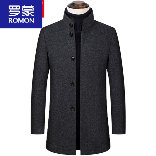 Romon woolen coat for men, medium-length, middle-aged, winter, thickened stand-up collar, sheep, cashmere, woolen coat for dad, dark gray HYX1802 down liner 175/92A