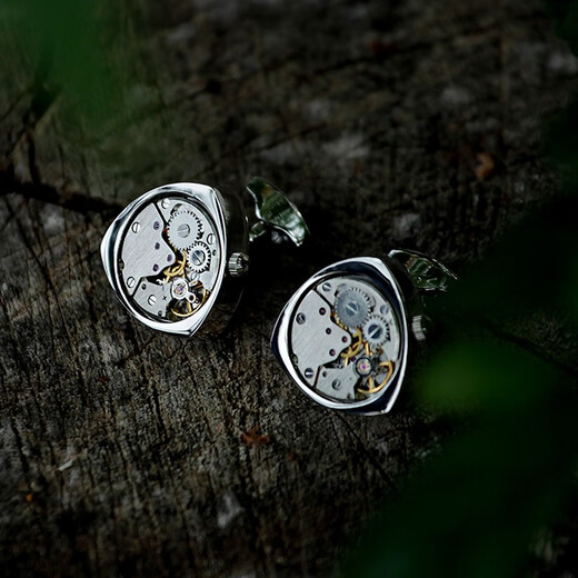 GIEVES CHARLES limited edition French heart-shaped movement gear cufflinks men's rotatable button cufflinks silver