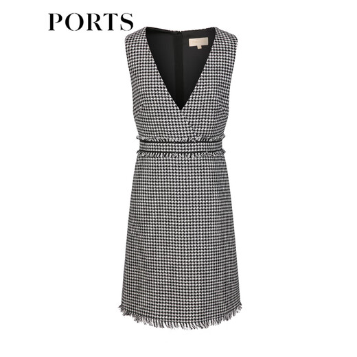 PORTS Women's Autumn and Winter New Slim Fit Waist Dress LL9D067LFF092 Black Mixed Color L (8)