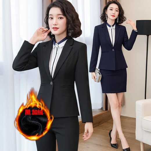 Chenfu thickened velvet blazer women's business professional formal suit commuting administrative workwear sales temperament work clothes single velvet black jacket XL recommended 110-120Jin Jin equals 0.5 kg