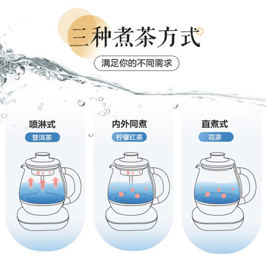 Bear Tea Maker Spray Type Tea Maker Health Pot Thickened Glass Black Tea Office Tea Steamer Small Tea Stove Mini Electric Kettle Insulation Integrated 0.8L ZCQ-A08H2 Glass Panel 0.8L