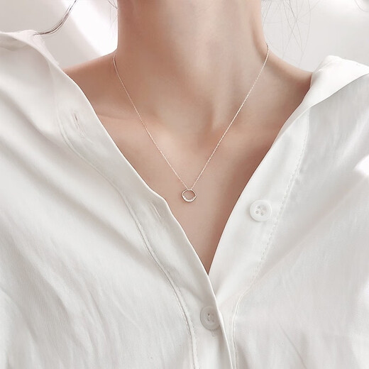 Farcoko brand geometric necklace women's silver small fresh clavicle chain fashion jewelry Valentine's Day birthday gift for girlfriend Diamond geometric necklace-O-shaped chain - exquisite high-end gift box