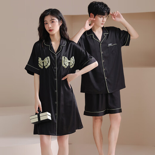 
From the mood couple pajamas for women ice silk summer short-sleeved shorts home clothes men pajamas couple suit one men and one women suit CLS 6210 2XL men [height 180-185 weight 160-180Jin [Jin equals 0.5 kg]]