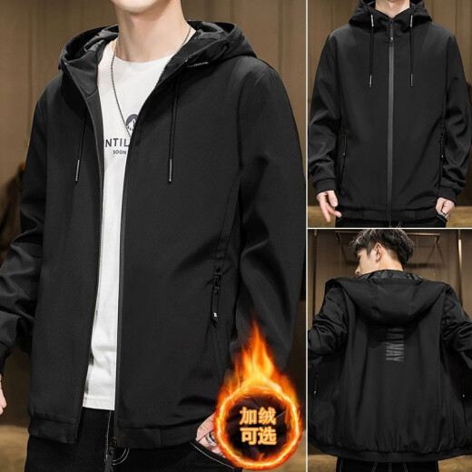 An Cheng Jacket Men's 2021 Spring and Autumn New Workwear Pilot Jacket Men's Gown Korean Style Trendy Casual Hooded Sweatshirt Men's Fashion Simple Jacket Trendy Men's Top Clothes 1869 Black L