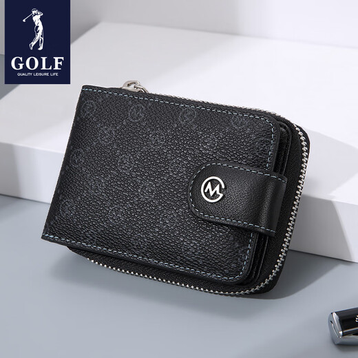 高尔夫（GOLF）时尚印花卡包商务男士时尚钱包便捷小巧驾驶证位相片位礼物 黑色