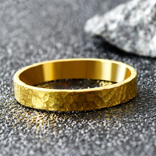 Craftsman gold ring for men and women 999 solid gold hammer pattern simple ring couple style tail ring wedding ring gift can be engraved No. 20 gold weight about 4 grams face width about 3.5mm
