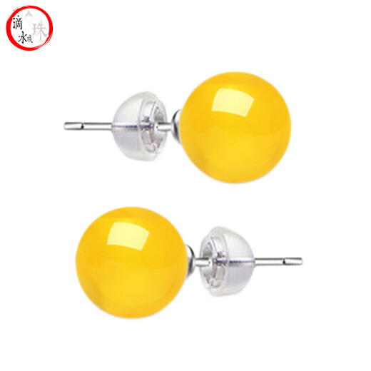 Drops of water turn into pearls. Nanzhu family beeswax earrings, amber round beads, 925 silver earrings for girlfriend and mother, 7.0-8.0mm beeswax