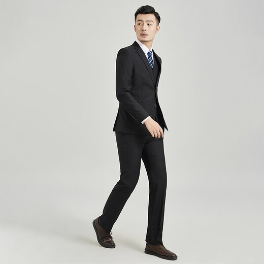 Haipai Haoyu suit suit men's slim business formal suit complete set of men's professional attire work suit groom wedding dress black two-button suit + trousers 3XL (185) recommended 72-78kg