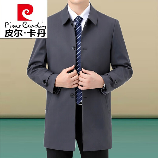 皮尔卡丹（pierre cardin）男士风衣中长款2024年秋季大码宽松中老年爸爸装休闲外套 卡其 170/M(建议100-125斤)