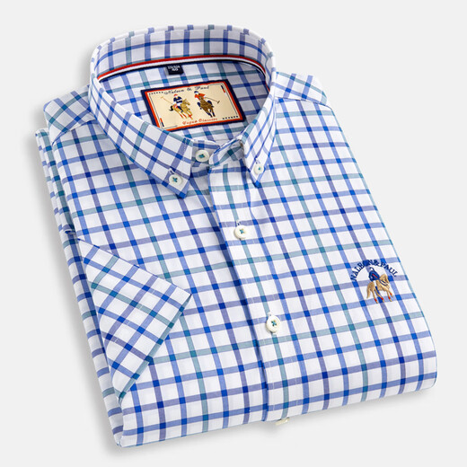 Shirt à manches courtes de Laflanger pour l'été Nouveau Coton Plaid Business Casual Shirt Men d'âge moyen du haut D2629 40 (adapté à 135-145jin [Jin est égal à 0,5 kg]))