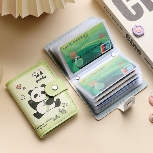 MAIWEINI super cute certificate card bag for women 2025 new ultra-thin multi-card card set multi-layer niche cute cute card animation Huahua Panda [20 card positions + 2 certificate positions]