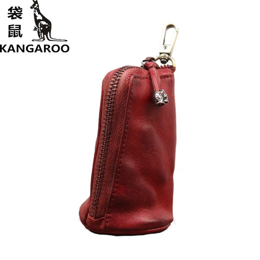 袋鼠（KANGAROO）精致新款头层牛皮复古做旧钥匙包男士大容量腰挂做旧牛皮钥匙包 黑色