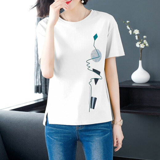 FEISIMI light luxury brand short-sleeved t-shirt women's clothes women's casual summer new style 2024 summer clothing loose top picture color 4XL
