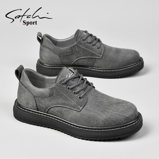 SATCHI men's shoes autumn and winter new business casual shoes fashionable British sneakers men's low-cut lace-up shoes for men gray 40 (250mm) leather shoe size
