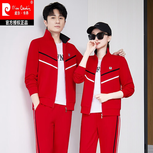 皮尔卡丹红侣装2025运动套装男士休闲运动服女春秋季情侣卫衣针织 15281黑色(三件套) 2XL 女(适合116-128斤)