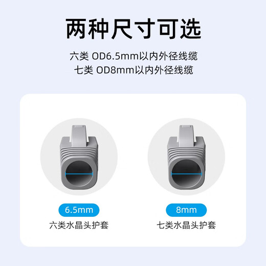 Shanze (Samzhe) Kristallkopf Schutzabdeckung Super fünf, sechs und sieben Netzwerkkabelkristallkopfscheide RJ45 Hochwertig umweltfreundlich grau [8,0 mm] 50 Stück/Beutel HT702