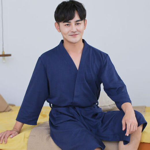 
NaiJIATU men's spring and summer thin nightgown for women's towel bathrobe plus size pajamas home clothes couple medium long short sleeve waffle charcoal grey men L 130-150Jin [Jin equals 0.5 kg]