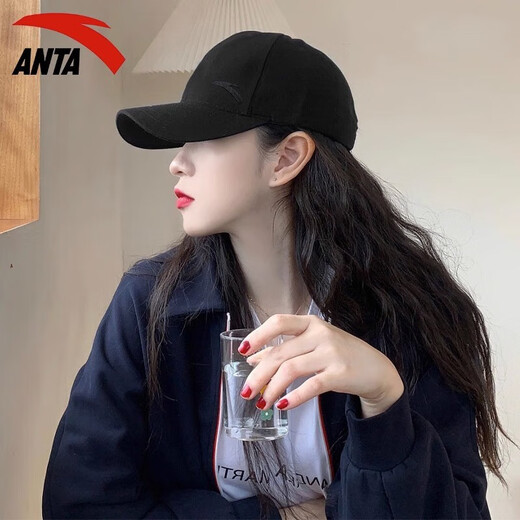 安踏（ANTA）帽子男运动鸭舌帽男女款户外棒球帽骑行垂钓防晒遮阳帽大头围帽子 基础黑 M