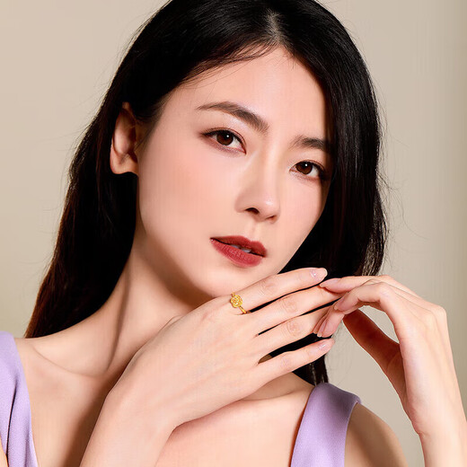 Mengjinyuan gold ring, pure gold, brushed sugar cube, flashing opening, adjustable, birthday gift for girlfriend