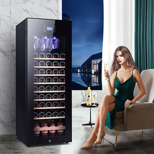 Zunbao BJ-158G red wine cabinet compressor wine cabinet constant temperature wine cabinet home living room small red wine cabinet refrigerated glass display tea preservation cabinet 1.3 meters hanging cup 158L ordinary door