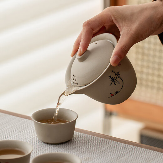 Coarse pottery hand-caught pot Kung Fu tea set teapot household single pot for drinking tea teapot tea maker tea water one pot four cups