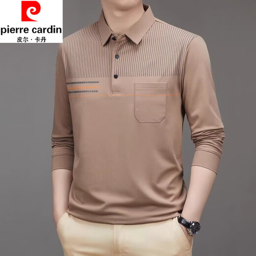 Pierre Cardin Herren Pure Cotton Skin-freundlich-freundliches langärmeliges T-Shirt im Frühjahr und Herbst Neuer Vater mittleren Alters mit Taschenpolar-Hemd-Hemd Top 9901 Camel M 165 suggeriert 100-120 Jin [Jin ist 0,5 kg]