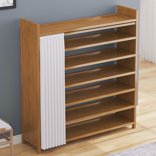 WAWJ large-capacity installation-free shoe cabinet floor-standing solid wood multi-layer storage shoe rack home entrance rental room storage new white curtain 4 layers 50 styles installation-free loss momentum