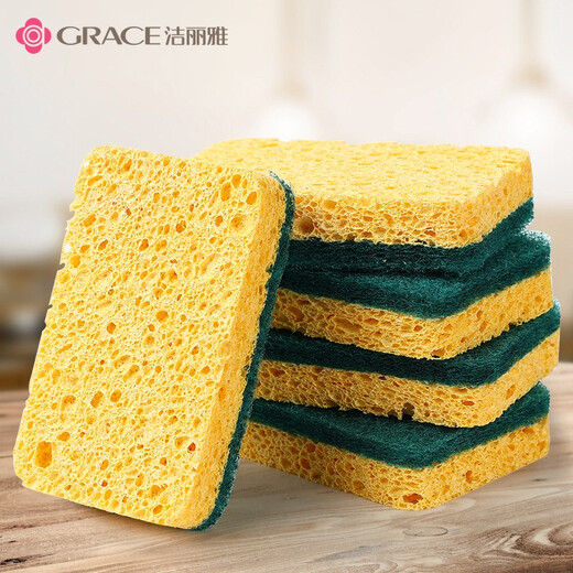 Jialiya wood pulp cotton scouring pad 11*7*2cm*5 pieces kitchen rag sponge wipe double-sided strong oil removal