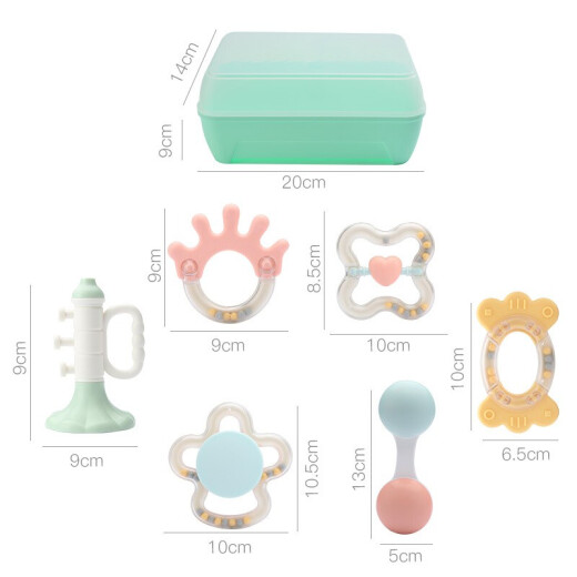 Bainshi baby toys 0-1 years old baby toys newborn hand rattle teether soothing toys can be boiled and sterilized 6-piece set B268 [with storage box]