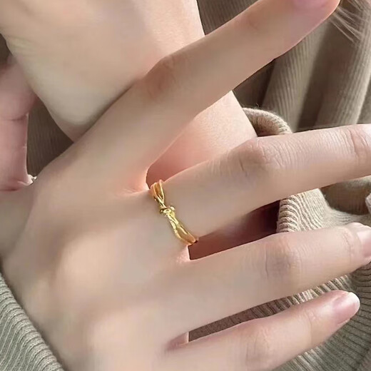 Youlai 999 Pure Gold Knot Ring Gold Knotted Ring Female Niche Design Plain Ring Live Ring as a Gift for Your Girlfriend Kink Ring Approximately 1.9g