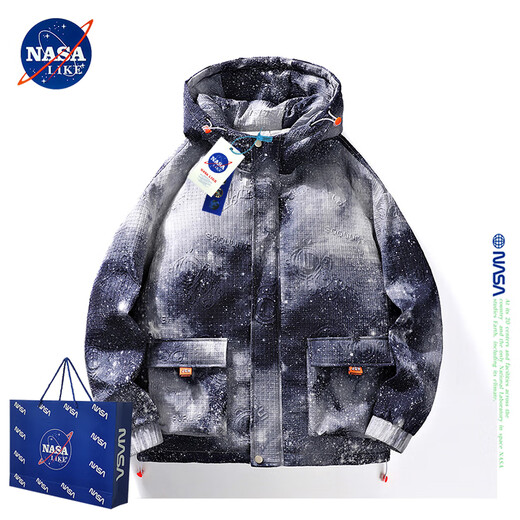 NASA LIKE官方男装羽绒服男冬季渐变色宇航员白鸭绒连帽上衣青少年休闲外套 728-浅灰色 L （建议110-120斤）