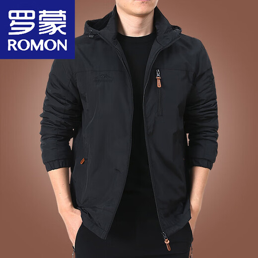 罗蒙（ROMON） 男士外套秋冬季加绒夹克男冬装休闲衣服男上衣中年男装厚 9898[深蓝]可卸帽-加绒不加价 XL 180规格(150斤左右)